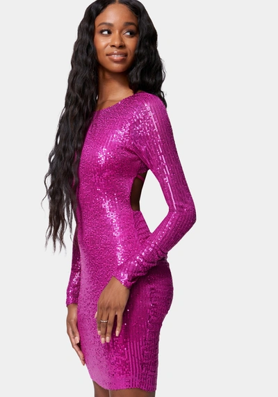 Bebe Open Back Sparkle Mini Dress In Phlox Pink
