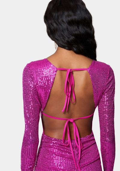 Shop Bebe Open Back Sparkle Mini Dress In Phlox Pink