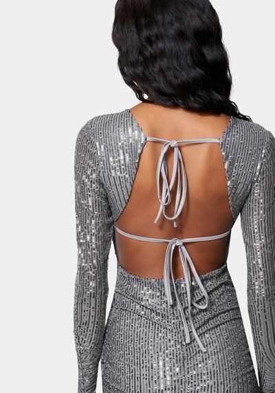 Bebe Open Back Sparkle Mini Dress In Charcoal