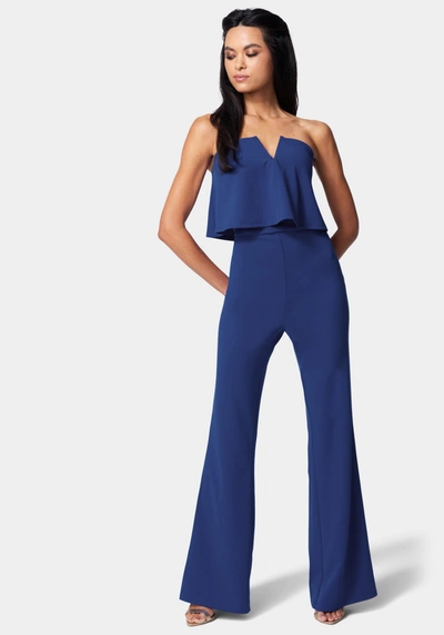 Bebe Strapless Overlay Jumpsuit In Surf The Web