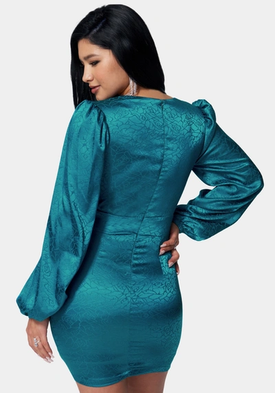 Bebe Satin Button Up Jacquard Mini Dress In Crystal Teal