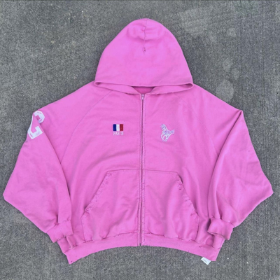 Pre-owned Distressed Pink Polo Hoodie