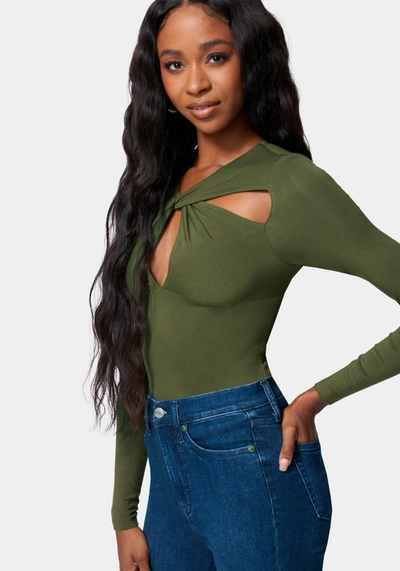 Bebe Cross Front Knit Top In Rosin