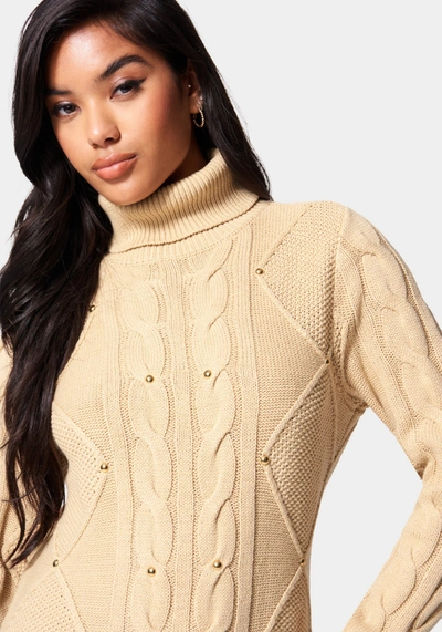 Shop Bebe Stud Detail Tunic Sweater In Oatmeal