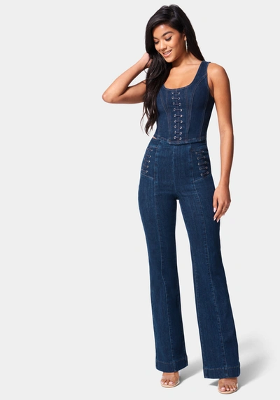 Bebe Eyelet Denim Bustier In Dark Indigo Wash