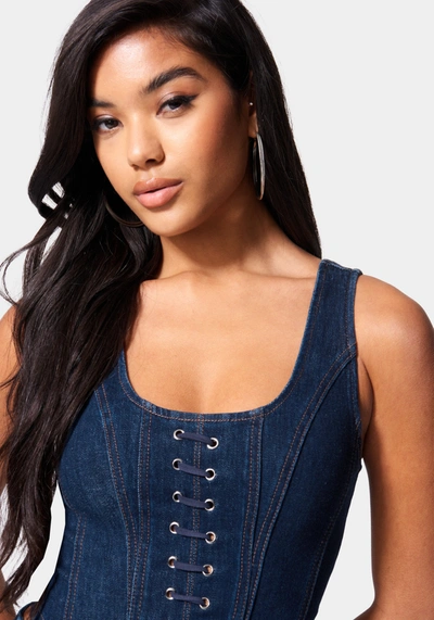 Bebe Eyelet Denim Bustier In Dark Indigo Wash