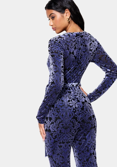 Bebe Velvet Burnout Jumpsuit In Blue,black