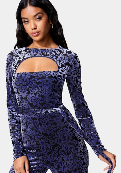 Bebe Velvet Burnout Jumpsuit In Blue,black