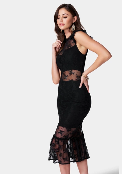 Shop Bebe Illusion Lace Midi Dress In Jet Black
