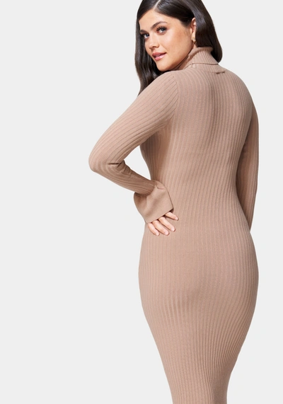 Bebe Bell Sleeve Turtleneck Midi Dress In Camel