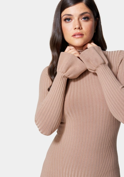 Bebe Bell Sleeve Turtleneck Midi Dress In Camel