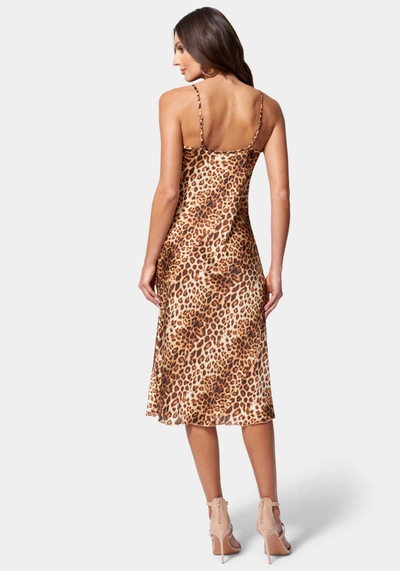 Shop Bebe Printed Satin Midi Dress In Cheetah