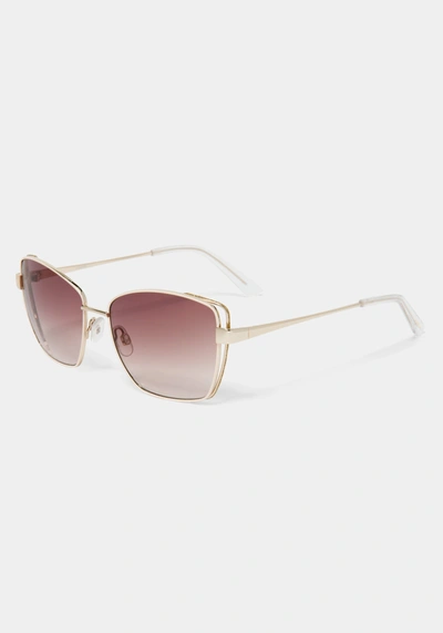 Shop Bebe Gold Glitter Square Sunglasses In Ivory