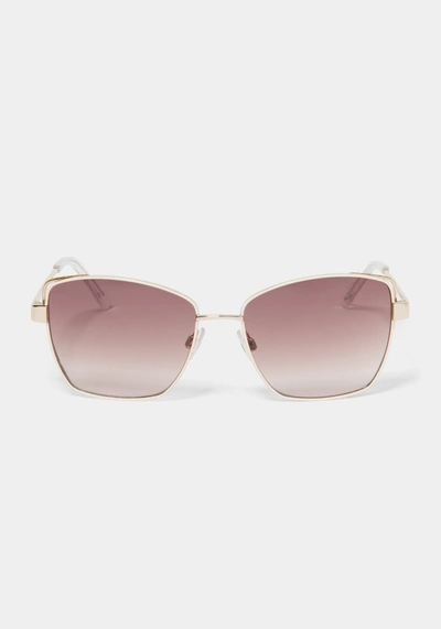 Shop Bebe Gold Glitter Square Sunglasses In Ivory
