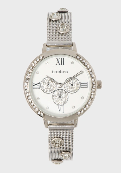 Bebe Silver Crystal Band Watch In Silver
