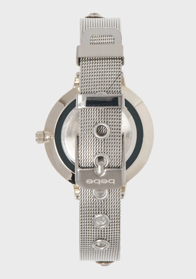Bebe Silver Crystal Band Watch In Silver