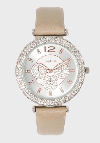 Shop Bebe Taupe & Silver Crystal Bezel Watch