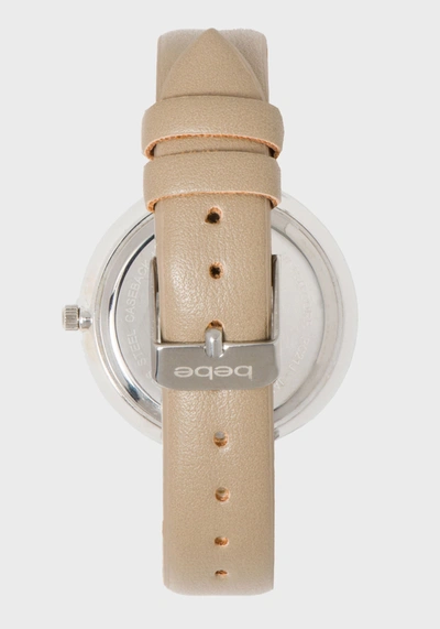 Bebe Taupe & Silver Crystal Bezel Watch In Taupe & Silver