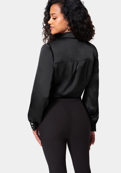 Bebe Satin Button Down Blouse In Black