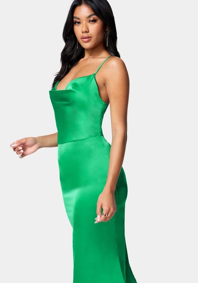 Bebe Strappy Satin Midi Dress In Emerald