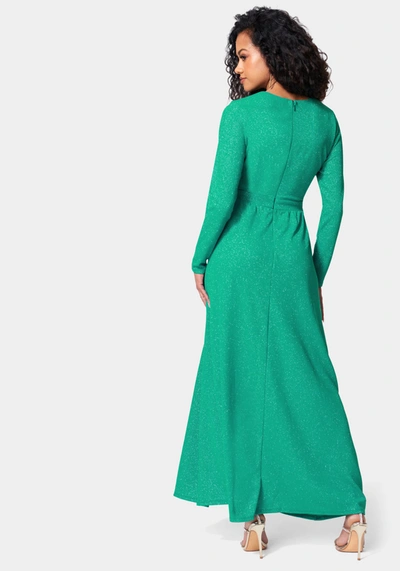 Bebe Lurex Deep V Maxi Dress In Alpine Green