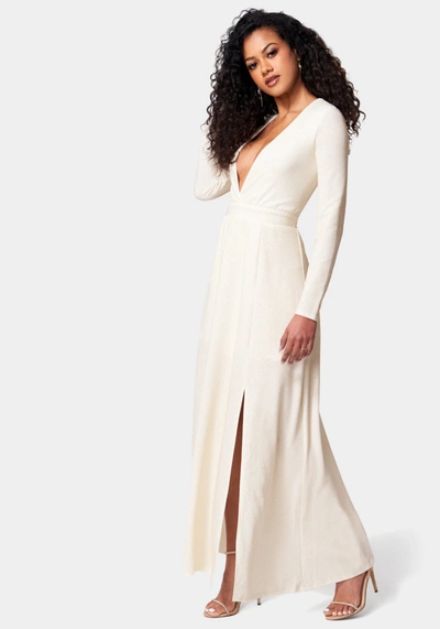 Bebe Lurex Deep V Maxi Dress In Ivory