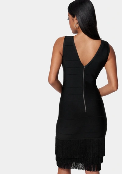 Shop Bebe Bandage Fringe Dress In Black