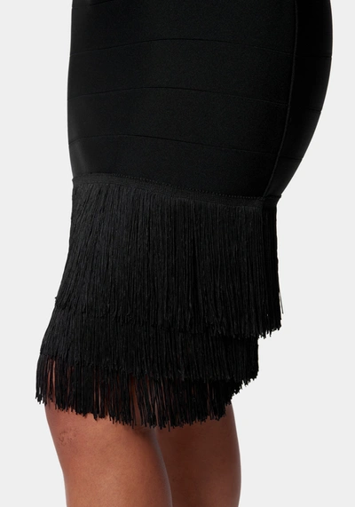 Shop Bebe Bandage Fringe Dress In Black