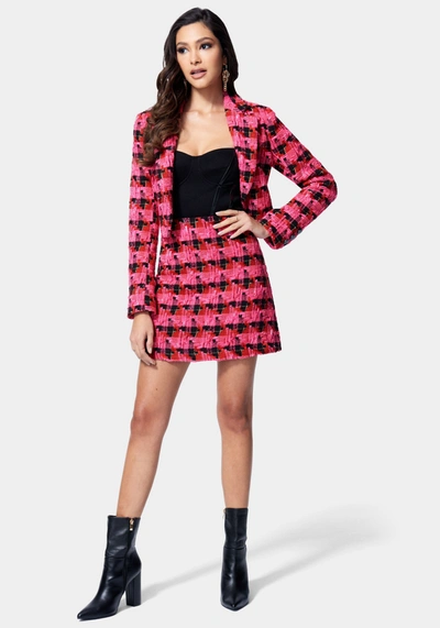Shop Bebe Multi Tweed High Waist Mini Skirt In Salsa,pink,black