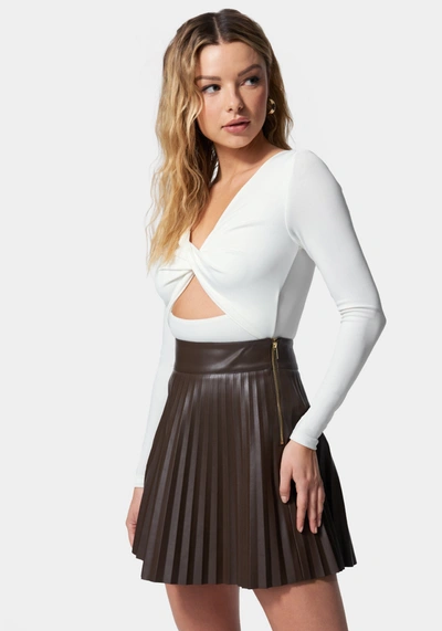 Shop Bebe Twist Front Long Sleeve Bodysuit In White Alyssum