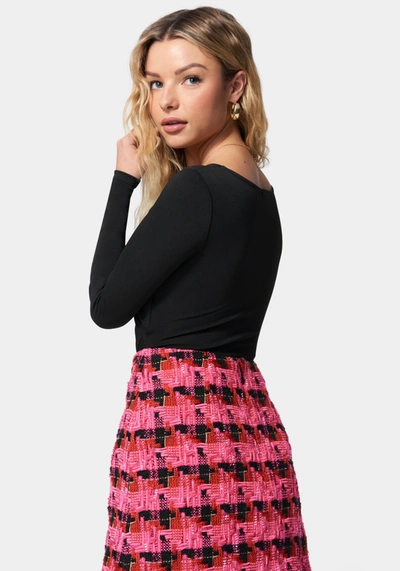 Bebe Twist Front Long Sleeve Bodysuit In Black