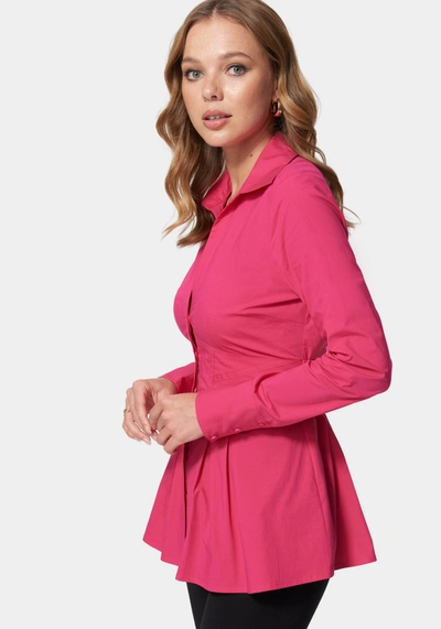 Bebe Poplin Corset Detail Long Sleeve Blouse In Pink