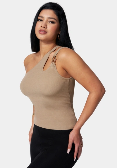 Bebe One Shoulder Ring Detail Sweater In Doeskin