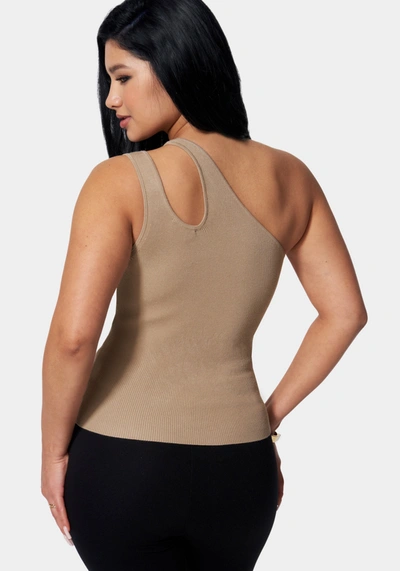 Bebe One Shoulder Ring Detail Sweater In Doeskin