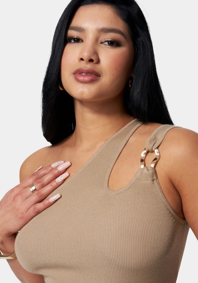 Bebe One Shoulder Ring Detail Sweater In Doeskin