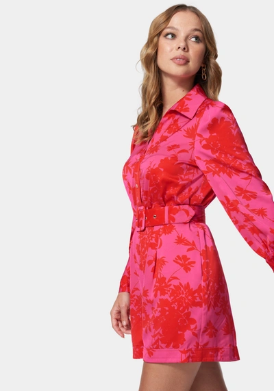 Bebe Satin Button Down Romper In Two Tone Print
