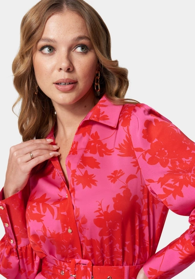 Bebe Satin Button Down Romper In Two Tone Print