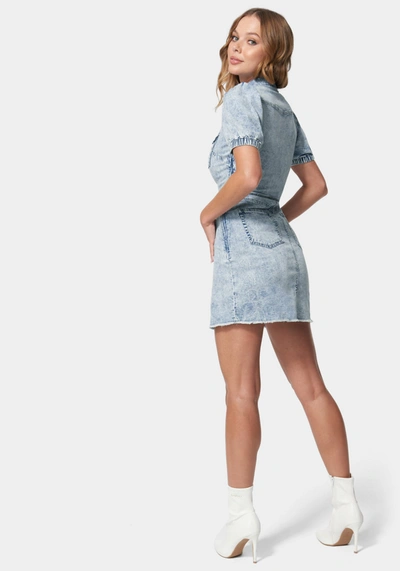 Bebe Denim Button Down Puff Sleeve Dress In New Acid Wash