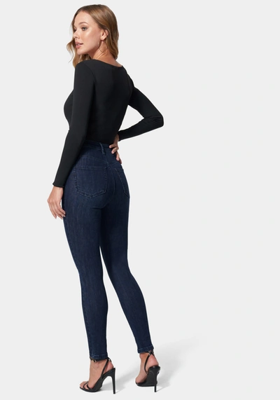 Bebe High Waist Button Down Jeans In Dark Indigo