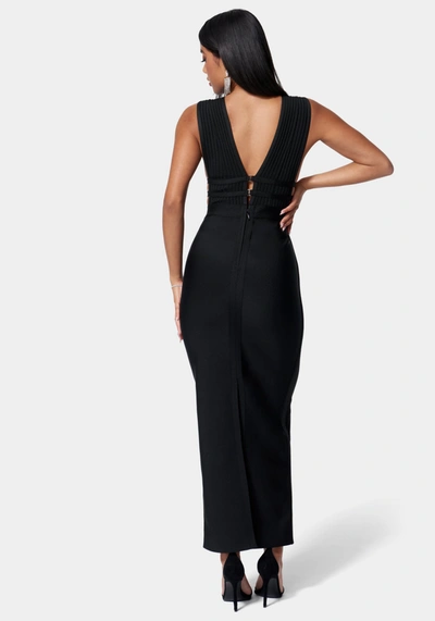 Shop Bebe Luxe Bandage Plunge Neck Gown In Black