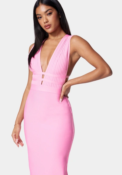 Bebe Luxe Bandage Plunge Neck Gown In Pink Frosting