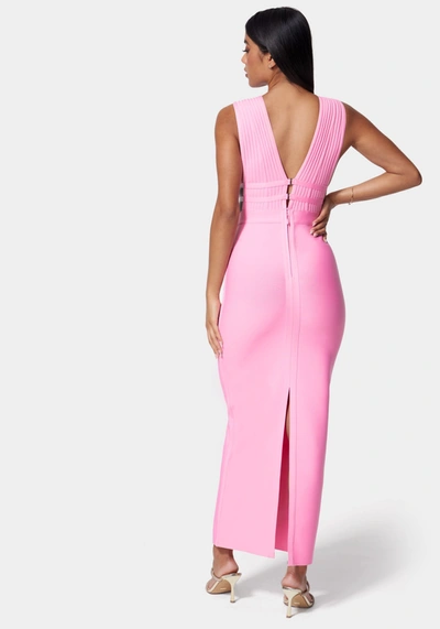 Bebe Luxe Bandage Plunge Neck Gown In Pink Frosting