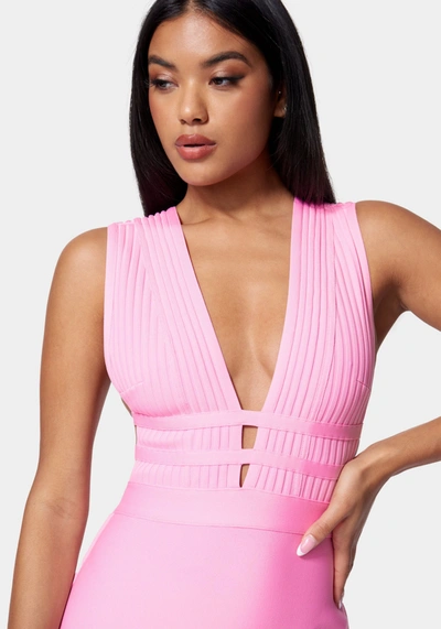Bebe Luxe Bandage Plunge Neck Gown In Pink Frosting