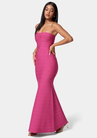 Bebe Strapless Bandage Gown In Fuchsia