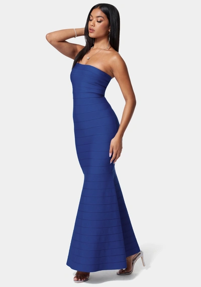 Bebe Luxe Bandage Strapless Gown In Cobalt