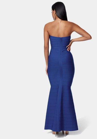 Bebe Luxe Bandage Strapless Gown In Cobalt