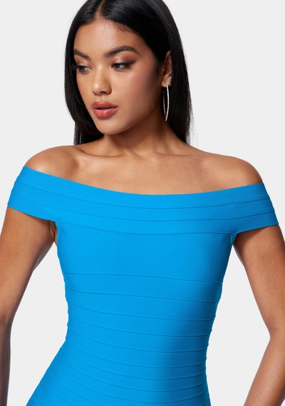 Bebe Luxe Bandage Off Shoulder Gown In Ocean Blue