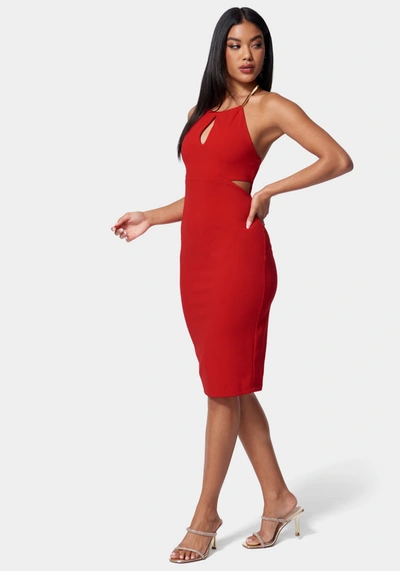 Bebe Cut Out Chain Strap Detail Dress In Red