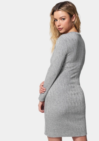 Shop Bebe Tie Waist Cable Knit Dress In Heather Grey