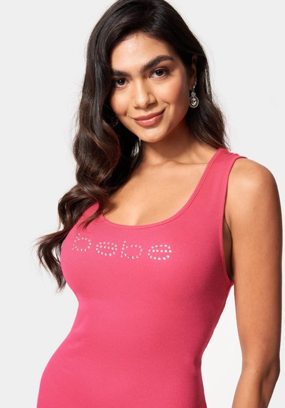 Shop Bebe Logo Rib Knit Maxi Dress In Fuchsia